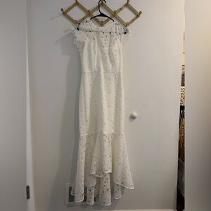 Shoshanna Womens High- Low Cap Sleeve All- Over Lace Dress